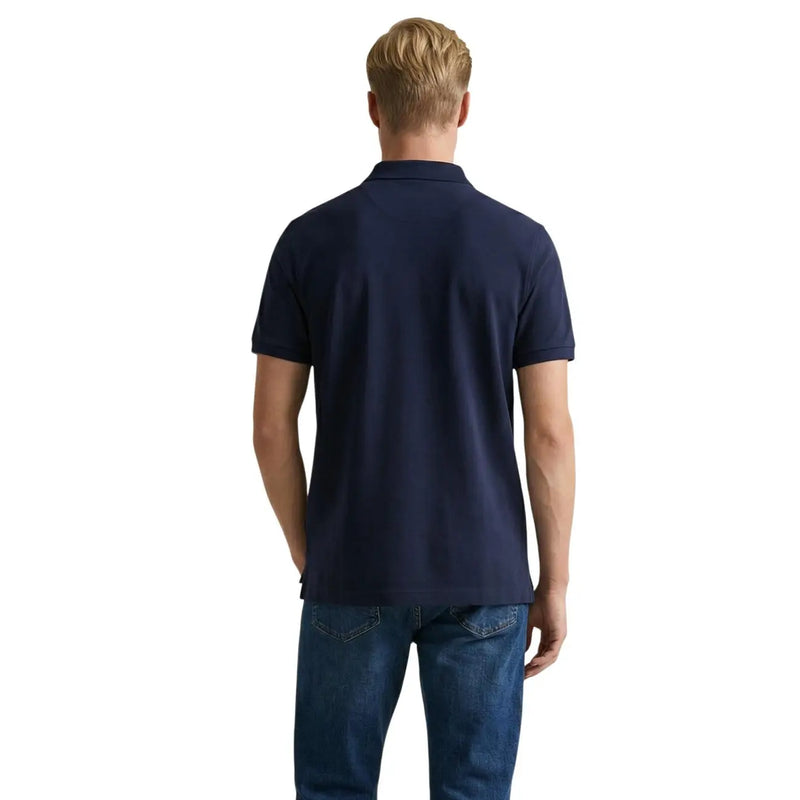 Navy blue short sleeve cotton pique polo shirt for men by Gant showcasing classic casual style and breathability