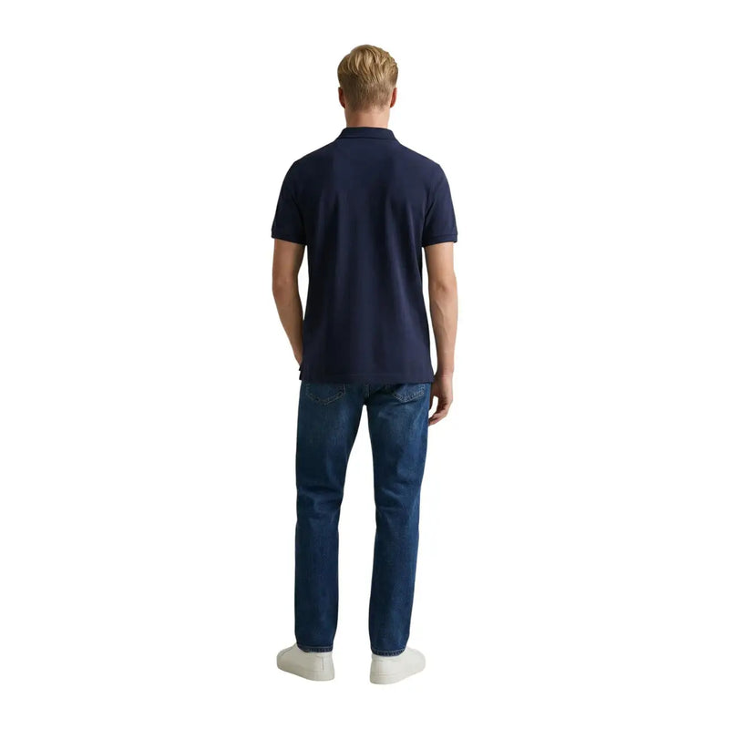 Navy blue short sleeve cotton pique polo shirt for men by Gant ideal for casual and semi-formal wear