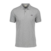 A heather gray gant men polo shirt in cotton stretch with a classic collar short sleeves and embroidered logo on chest