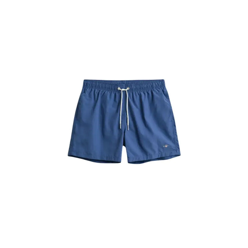 Hellblaue Polyamid-Badeshorts von Gant für Herren mit weißen Kordelzügen und einem kleinen Logo am rechten Bein.
