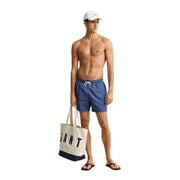 Gant Herren-Bademode, hellblaue Polyamid-Boardshorts mit weißem Kordelzug und elastischem Bund