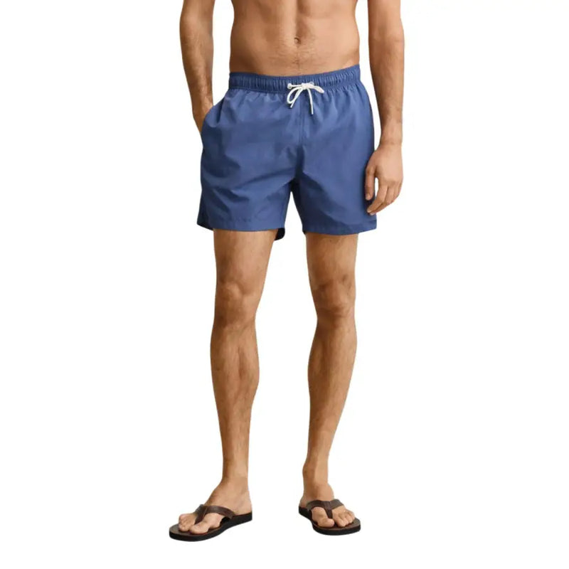 Gant Herren-Bademode, hellblaue Polyamid-Boardshorts mit weißem Kordelzugbund für Strand und Pool