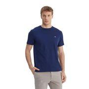 Marineblaues Gant Herren-T-Shirt mit kurzen Ärmeln und Rundhalsausschnitt aus 100 % Baumwolle mit kleinem, weißem, gesticktem Logo