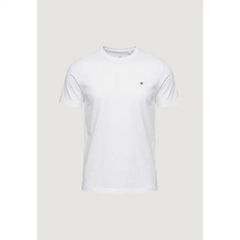 Gant Herren-T-Shirt, weiß, Rundhalsausschnitt, Kurzarm, 100 % Baumwolle, mit kleinem, gesticktem Logo auf der linken Brust.