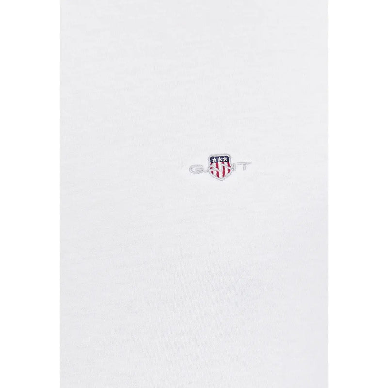 Gant men t shirt white cotton 100 round neck short sleeve with subtle embroidered logo and red white blue stripes