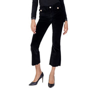 Schwarze Samt-Schlaghose mit goldfarbenen Knöpfen am Bund von Gaudi Jeans, Damen-Baumwollhose, 221BD25010