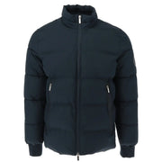 Gaudì men’s blue dark navy puffer jacket with high collar, front zipper closure, and two side pockets