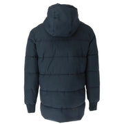 Gaudì men’s blue polyester hooded jacket with zip pockets featuring a dark navy quilted puffer design