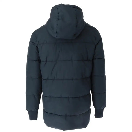 Gaudì men’s blue polyester hooded jacket with zip pockets featuring a dark navy quilted puffer design
