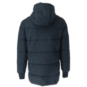 Gaudì men’s blue polyester hooded jacket with zip pockets featuring a dark navy quilted puffer design