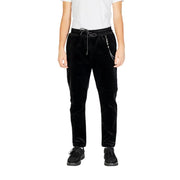 Men’s black velvet drawstring jogger pants with decorative chain from Gianni Lupo