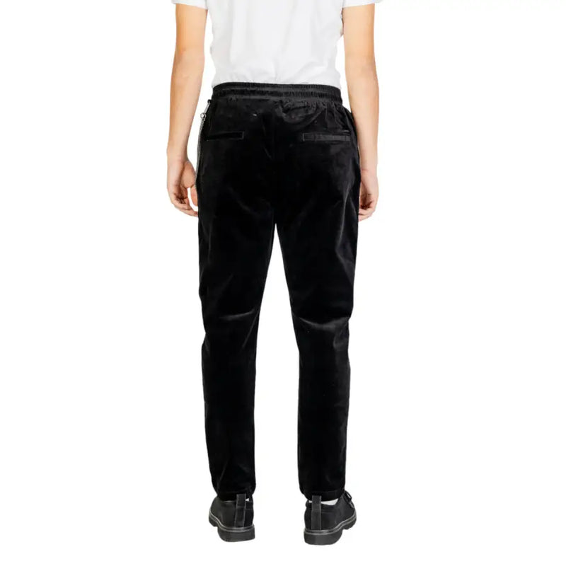 Black velvet drawstring sweatpants from Gianni Lupo Black Cotton Lycra Mens Fall Winter Trousers