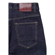 Gianni lupo Karottenfarbene Jeans für Herren aus dunkelindigofarbenem Denim mit braunem Leder-Markenpatch, Rückansicht