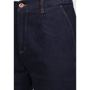 Gianni Lupo Karottenfarbene Jonas-Jeans für Herren aus dunkelblauem Denim mit hellbraunen Nähten und kupferfarbenem Knopf, Vorderansicht