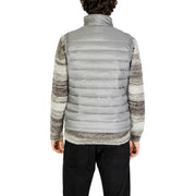 Gianni Lupo grey polyamide sleeveless gilet featuring a quilted puffer design with a high collar and horizontal stitching