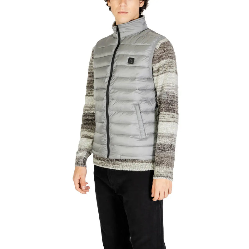 Gianni Lupo grey polyamide sleeveless gilet with quilted puffer design black zipper and small logo patch on chest