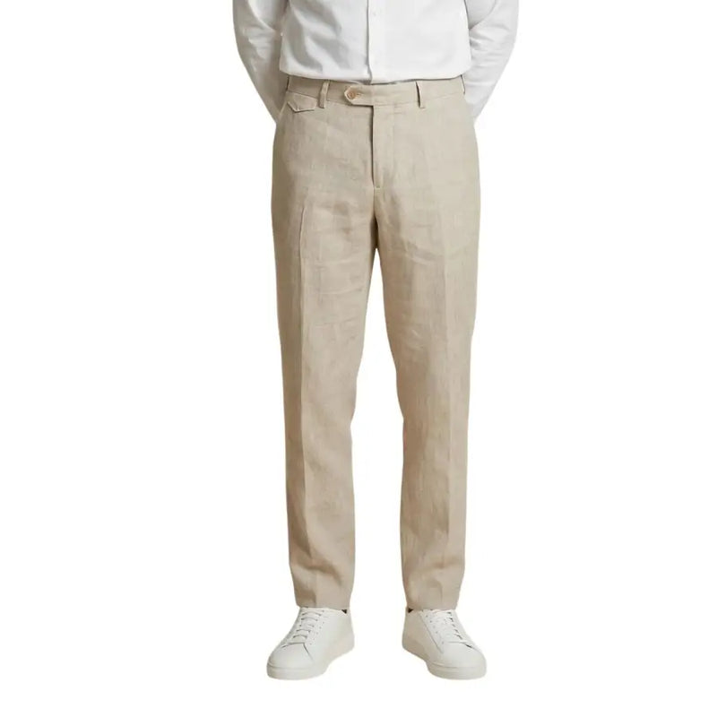 Gianni Lupo Beige Leinenhose für Herren mit klassischem geradem Bein und dezenten Bundfalten vorne – ideal für Frühling und Sommer.
