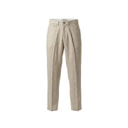Gianni Lupo Beige Leinenhose für Herren mit Faltenrock im Chino-Stil, Knopfverschluss und Gürtelschlaufen für Frühling und Sommer