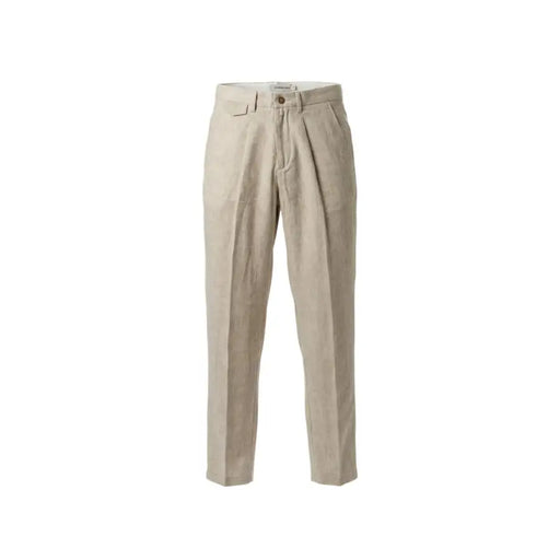 Gianni Lupo Beige Leinenhose für Herren mit Faltenrock im Chino-Stil, Knopfverschluss und Gürtelschlaufen für Frühling und Sommer