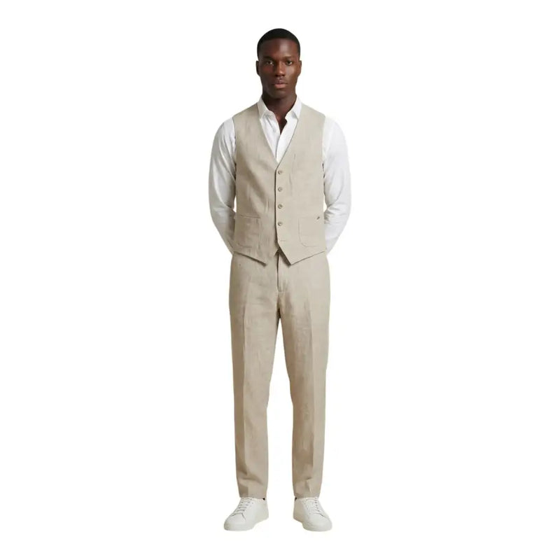 Beige Leinen-Anzugweste mit fünf Knöpfen und zwei Vordertaschen von gianni lupo Beige Leinenhosen für Herren, Frühjahr/Sommer-Kollektion