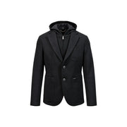Gianni Lupo Schwarzer Herren-Strickblazer mit Kapuze, elegantem, tailliertem Design und dezenter Struktur