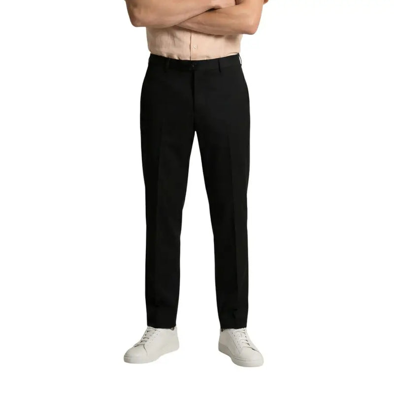 Schwarzer, maßgeschneiderter Gianni Lupo Herrenhose aus Polyester-Viskose mit elegantem, geradem Bein und dezenten Bügelfalten