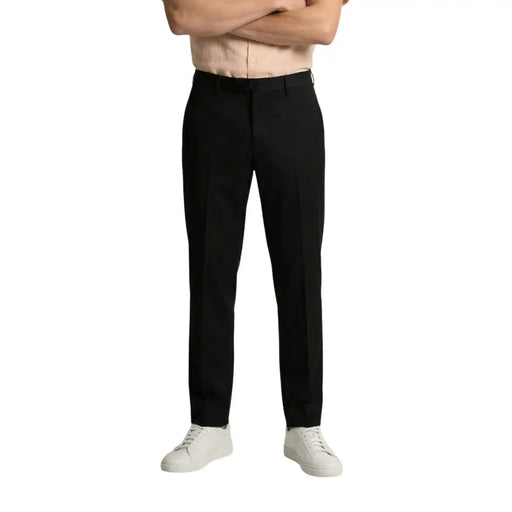 Schwarzer, maßgeschneiderter Gianni Lupo Herrenhose aus Polyester-Viskose mit elegantem, geradem Bein und dezenten Bügelfalten
