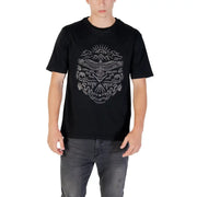 Men’s black short-sleeved cotton T-shirt with intricate white graphic design by Gianni Lupo