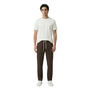 Braune Lyocell-Leinenhose von gianni lupo für Herren mit Kordelzug in der Taille und schmal zulaufenden Beinen fj3270-s26