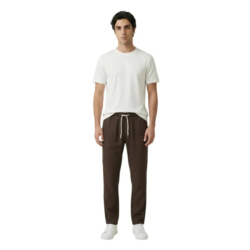 Braune Lyocell-Leinenhose von gianni lupo für Herren mit Kordelzug in der Taille und schmal zulaufenden Beinen fj3270-s26