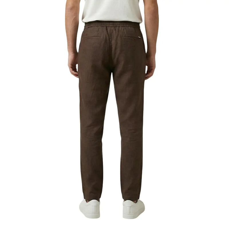Back view of gianni lupo men brown lyocell chino trousers featuring elastic waistband and two rear pockets