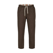 Gianni lupo men brown lyocell trousers with laces featuring a drawstring waistband and patterned inner lining
