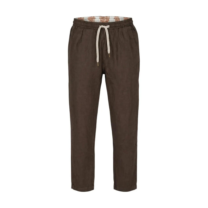 Gianni lupo men brown lyocell trousers with laces featuring a drawstring waistband and patterned inner lining