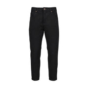 Schwarze Baumwolle gianni lupo Herrenhose aus schwarzem Denim mit geradem Bein und silberfarbenem Knopfverschluss