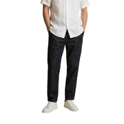 Dunkel gewaschen Gianni Lupo Herrenjeans mit geradem Bein und fünf Taschen aus blauem Baumwoll-Stretchgewebe