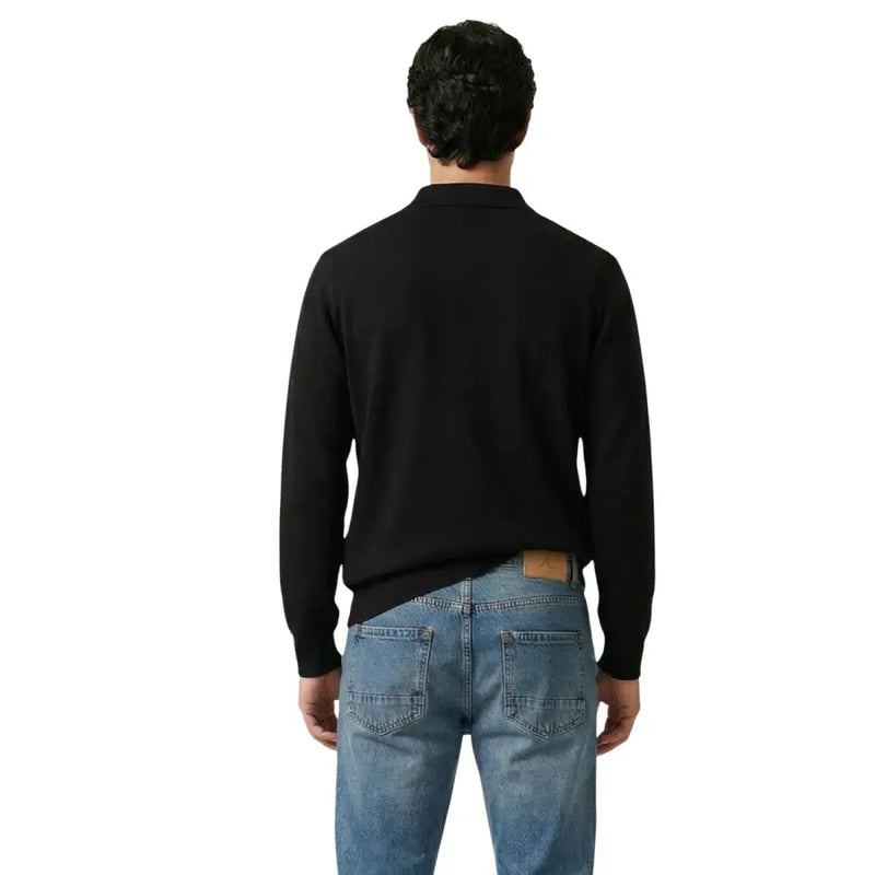Schwarzes Langarmshirt Gianni Lupo Poloshirt mit geripptem Kragen und Bündchen aus Viskose-Strickmaterial