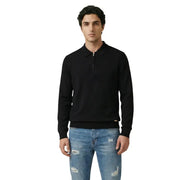 Schwarzer langärmeliger Polopullover mit halbem Reißverschluss und gerippten Bündchen von Gianni Lupo in Viskose-Strickwaren