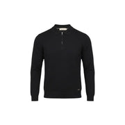 Schwarzes Langarmshirt Gianni Lupo Herren-Poloshirt aus Strickware mit halbem Reißverschluss und gerippten Bündchen aus Viskose