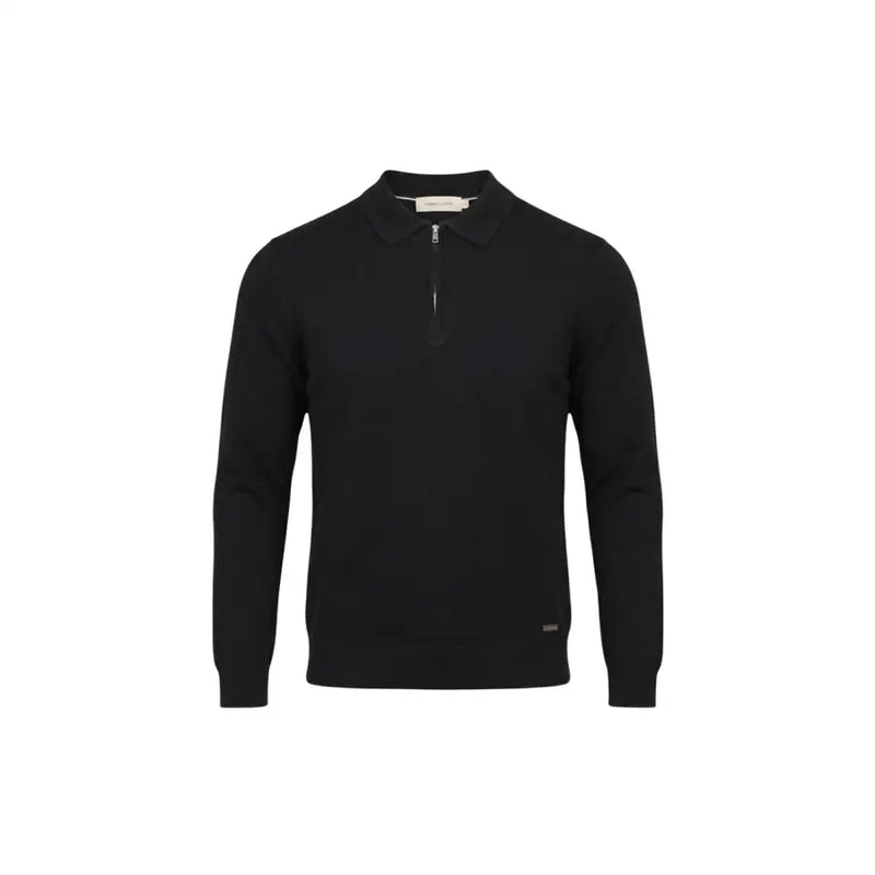 Schwarzes Langarmshirt Gianni Lupo Herren-Poloshirt aus Strickware mit halbem Reißverschluss und gerippten Bündchen aus Viskose