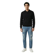 Schwarzes Langarmshirt Gianni Lupo Strickpolo mit halben Reißverschluss am Kragen, gerippten Bündchen und Viskosegewebe