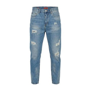 Gianni Lupo Herren-Jeans aus hellblauem Denim mit Used-Look-Details an Oberschenkeln und Knien, Modell GL6517Q