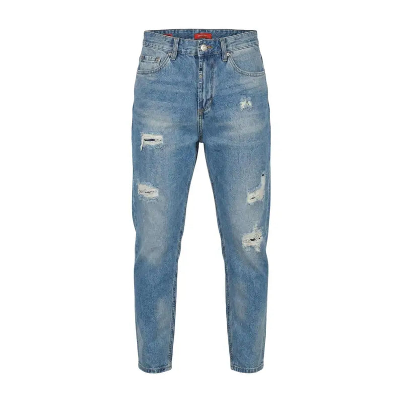 Gianni Lupo Herren-Jeans aus hellblauem Denim mit Used-Look-Details an Oberschenkeln und Knien, Modell GL6517Q