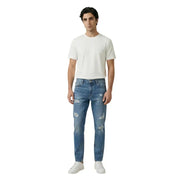 Gianni Lupo Hellblaue Herren-Jeans aus Used-Denim mit klassischem Fünf-Taschen-Design und verwaschenem Used-Look