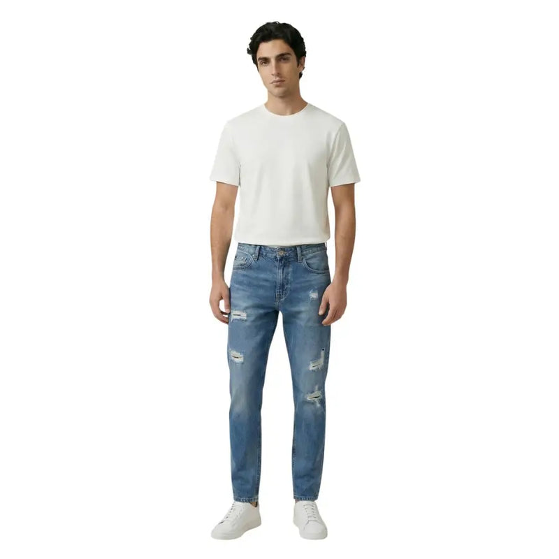 Gianni Lupo Hellblaue Herren-Jeans aus Used-Denim mit klassischem Fünf-Taschen-Design und verwaschenem Used-Look