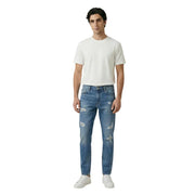 Gianni Lupo men light blue distressed denim jeans with classic five-pocket design and faded worn out effect
