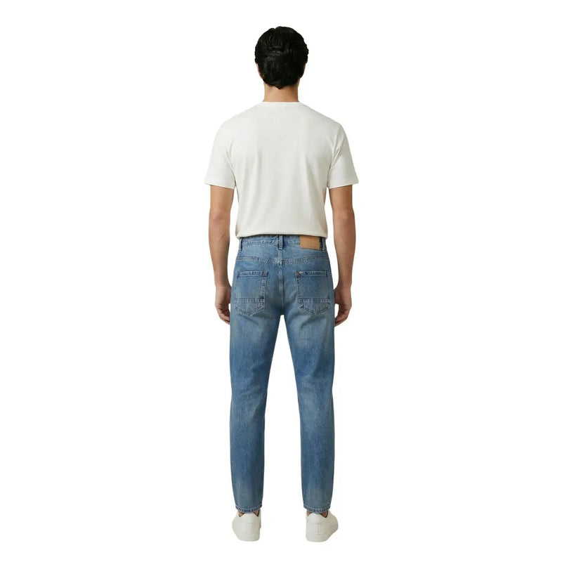 Light-wash denim jeans gianni lupo men with classic straight-leg cut subtle fading and signature leather patch waistband