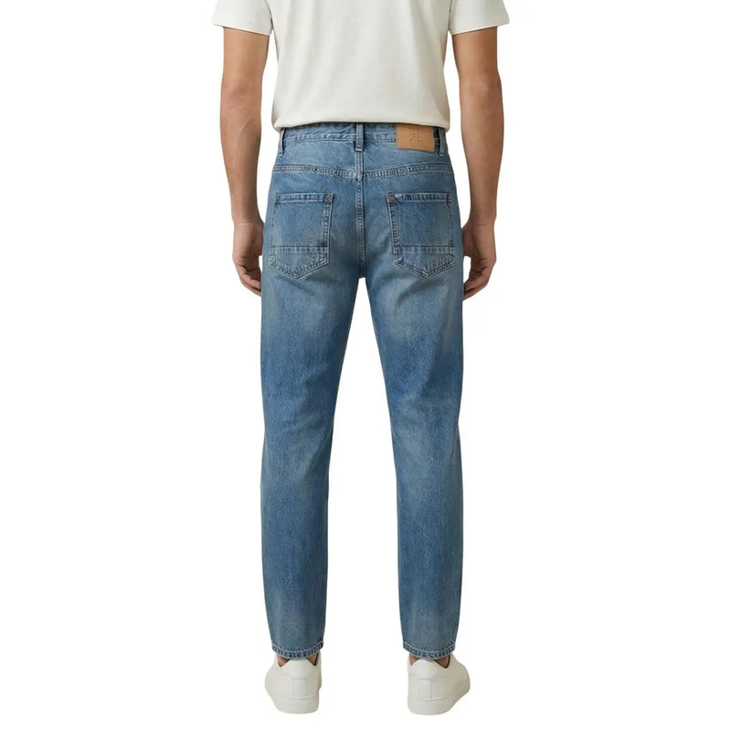 Gianni Lupo men light blue denim jeans with a classic straight-leg cut and subtle worn out fading effects