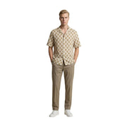 Gianni Lupo men shirt beige short-sleeved button-up with muted brown geometric pattern for casual wear