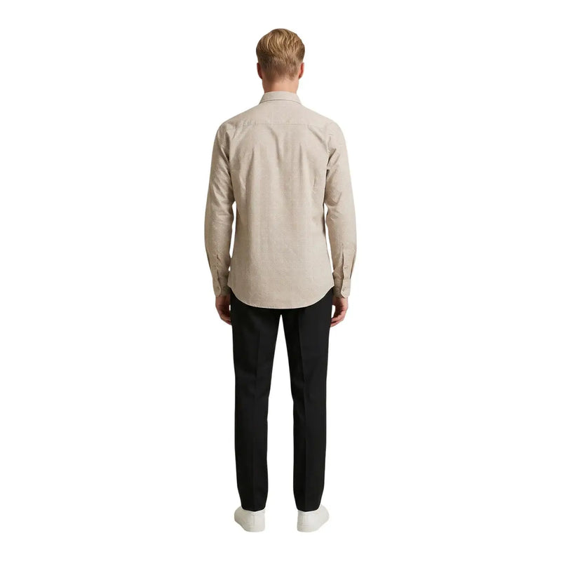 Beige long-sleeved tailored dress shirt with classic collar by Gianni Lupo for men