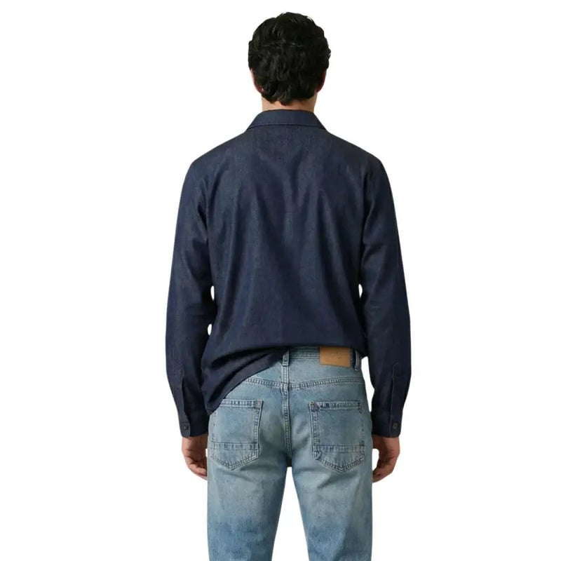 Gianni Lupo Herrenhemd aus dunkelblauem Denim mit klassischem Kragen und geknöpften Manschetten für einen stilvollen Freizeitlook